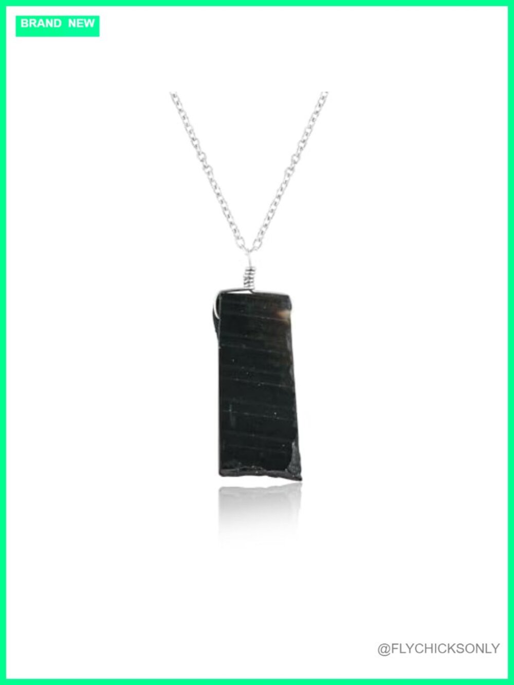Raw Black Onyx Pendant Necklace 925 Sterling Silver 18 in